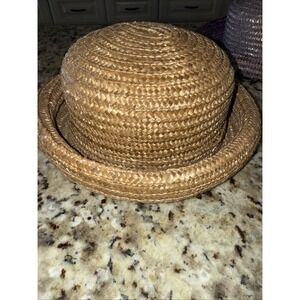 Women's Tan Raffia Bowler Hat With Rolled Brim 7" Dia. ‎ 4438